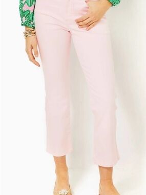 Lilly Pulitzer Annet 27" High Rise Cropped Jean in Pink Size 14